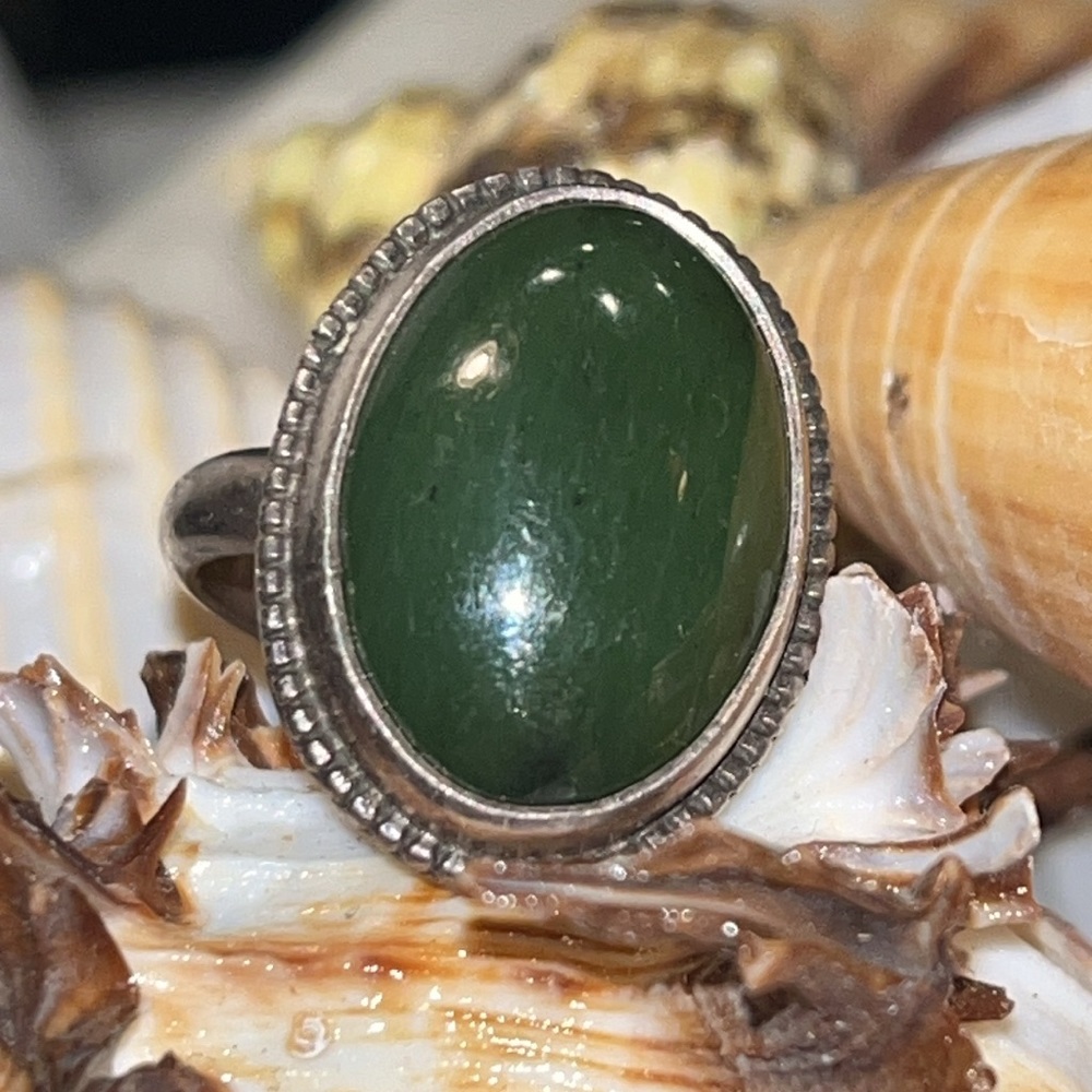 Antique JADE and Sterling Silver Ring BEAUTIFUL DEEP GREEN *updated pics 2/5💝